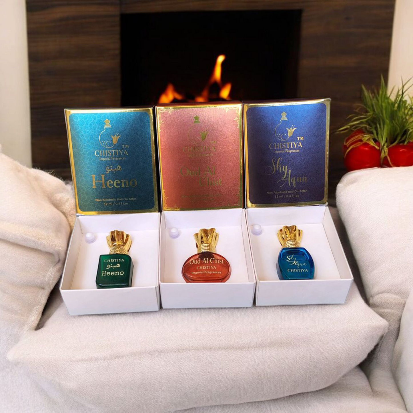 Set of 3 Premium Attars including Heeno, Oud Al Chist and Sky Aqua, (12ml×3pcs=36ml)